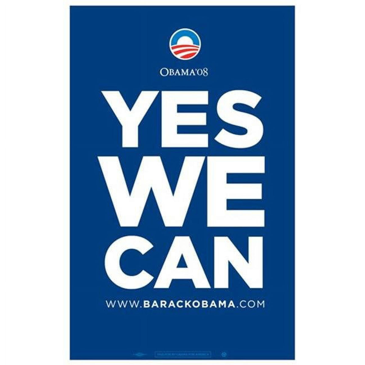 Barack Obama 'Yes We Can' campaign poster in blue, 11x17 size.