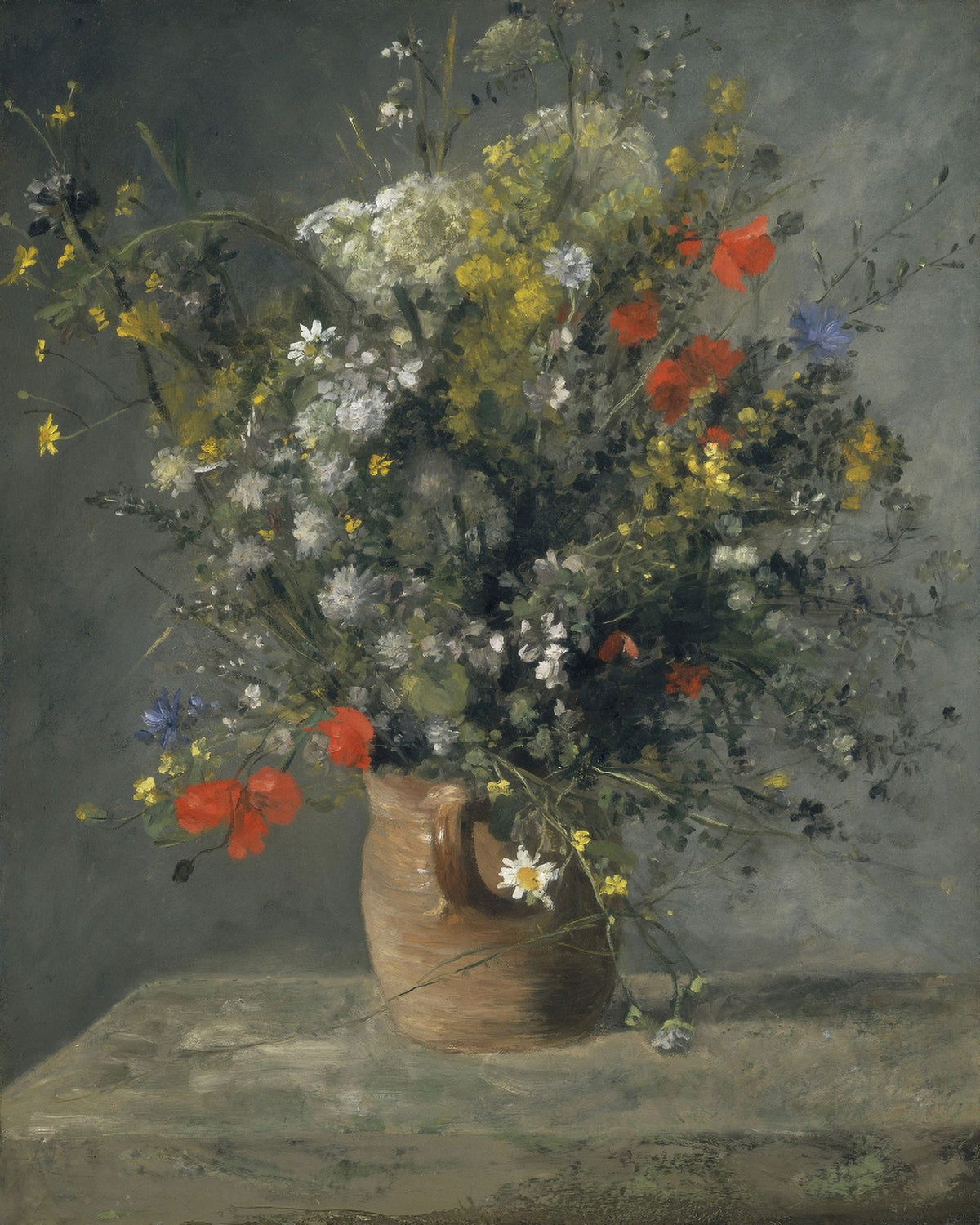 Flowers in a Vase art print by Auguste Renoir, 1866 French Impressionist painting.