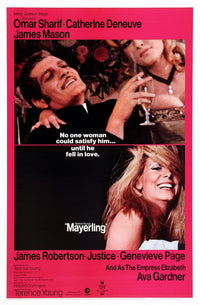 Mayerling Movie Poster featuring Omar Sharif and Catherine Deneuve, 1968 classic film art.