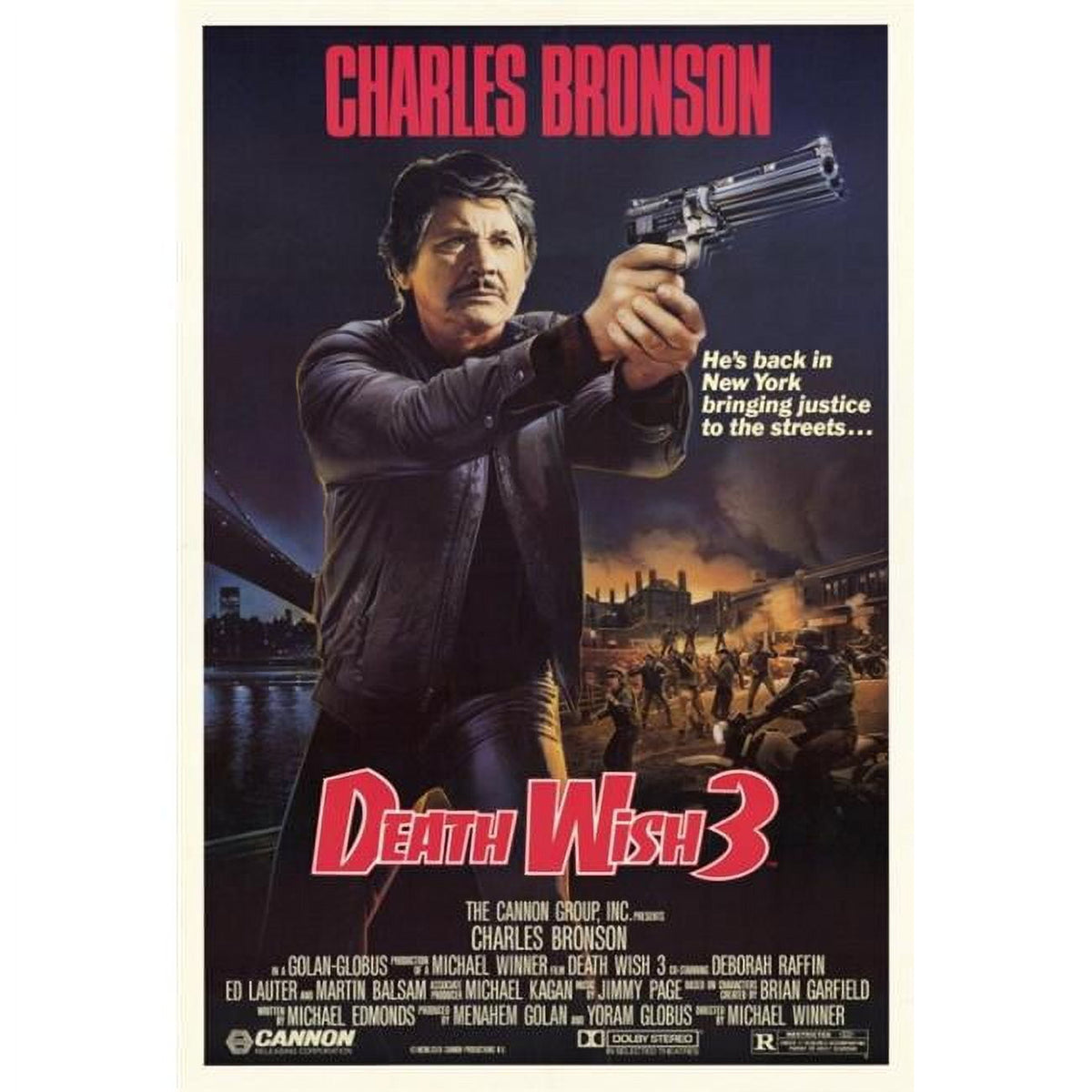 Death Wish 3 Movie Poster Print featuring action scenes, 27x40 size.