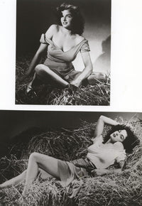 Jane Russell classic Hollywood photo print on hay bale.