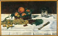 Still Life Fruit on a Table Poster Print showcasing vibrant colors and intricate details.