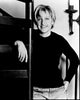 Ellen Degeneres leaning on stairs black and white photo print.