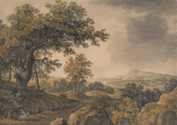 Wooded landscape poster print with figures by James Baynes