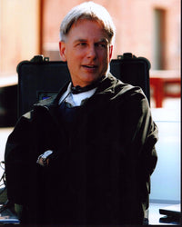 Mark Harmon NCIS photo print in black jacket on set