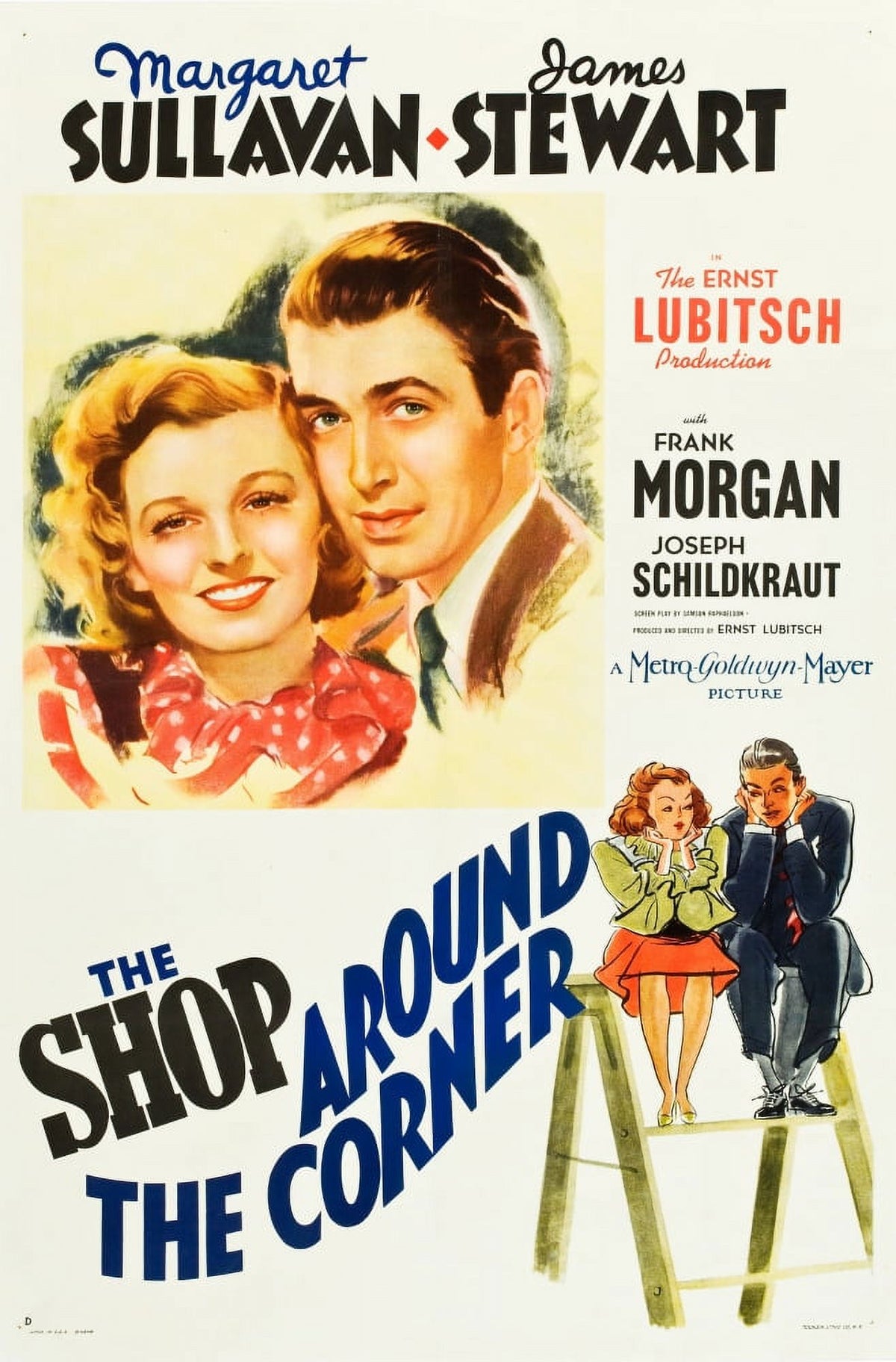 The Shop Around The Corner movie poster art print featuring Margaret Sullavan and James Stewart.
