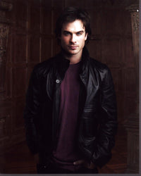 Ian Somerhalder photo print in leather jacket with hands in pockets