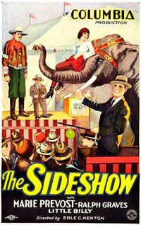 The Sideshow movie poster featuring Marie Prevost sitting on an elephant.