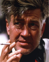 Close-up portrait photo print of David Lynch smoking a cigarette.