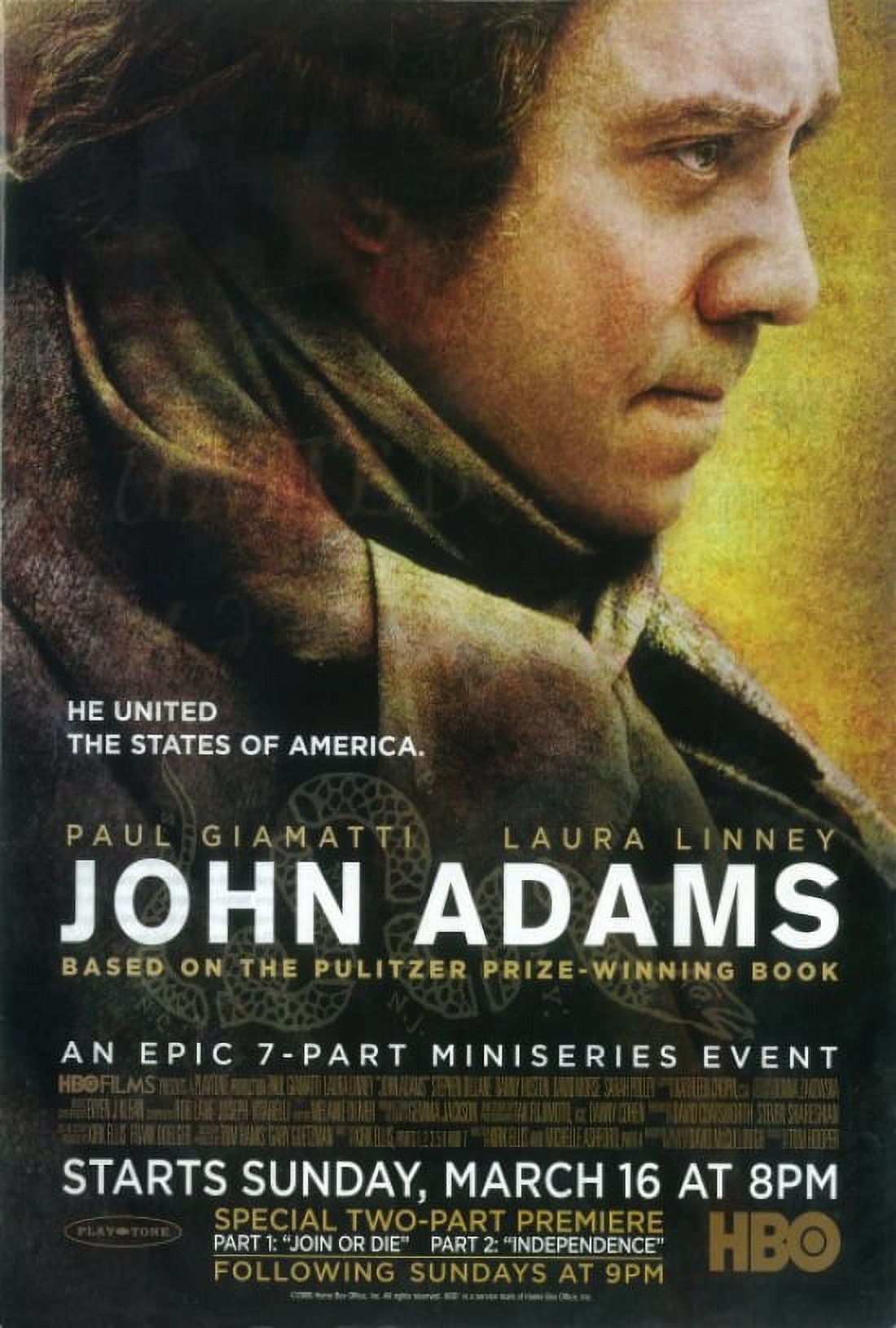 John Adams Movie Poster Print in 27x40 size showcasing American history.