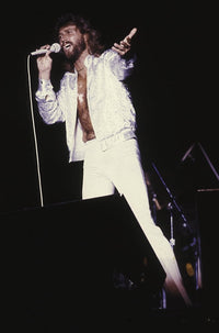 Barry Gibb on stage photo print, vibrant live performance image.