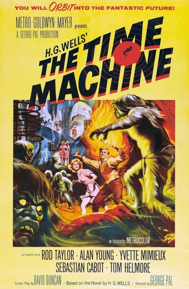 The Time Machine movie poster print featuring Yvette Mimieux and Rod Taylor from 1960.