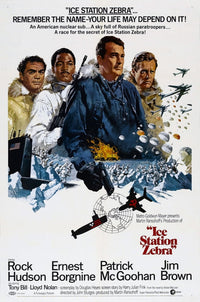 Ice Station Zebra movie poster featuring Ernest Borgnine, Jim Brown, Rock Hudson, and Patrick McGoohan.