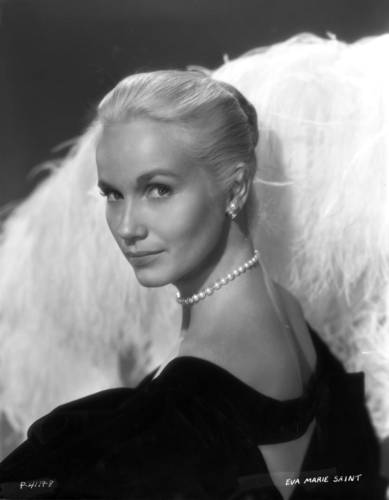 Portrait photo print of Eva Marie Saint with an ostrich feather.