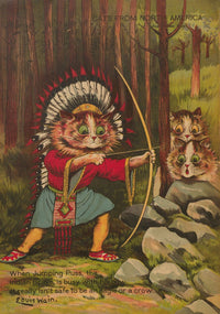 Cats from North America poster print by Louis Wain featuring playful cats in vibrant colors.
