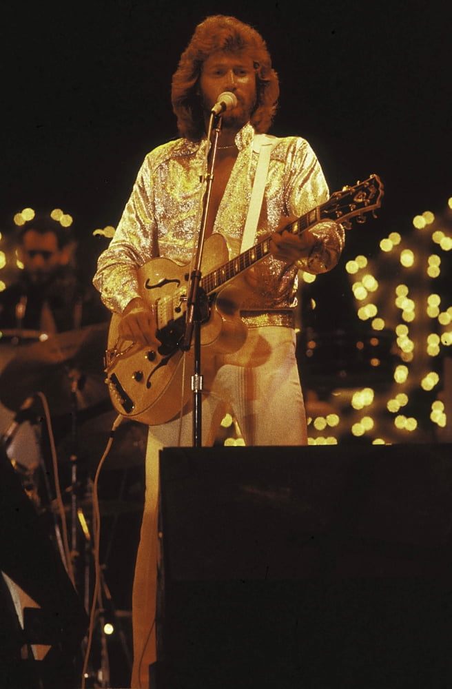 Barry Gibb photo print on stage, vibrant performance capture