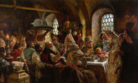 A Boyar Wedding Feast Art Print by Konstantin Egorovich Makovsky, capturing a joyful wedding celebration.