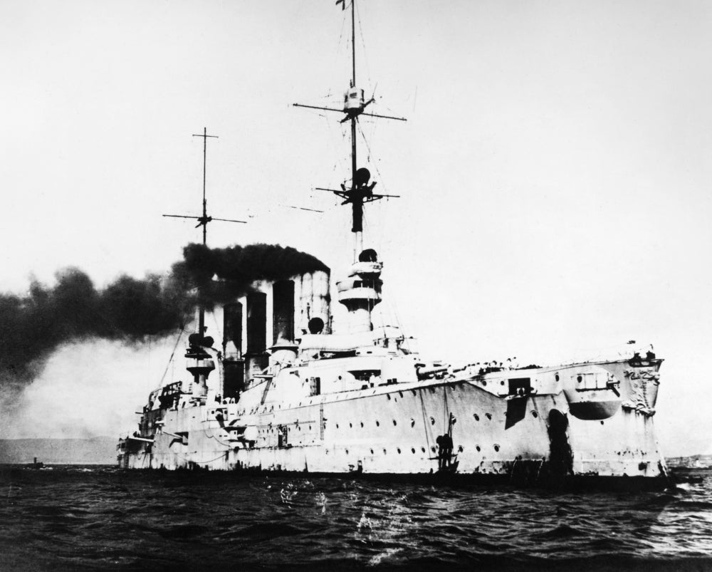 World War I photograph of the German ship SMS Scharnhorst off the coast of Valparaiso, Chile, 1914.