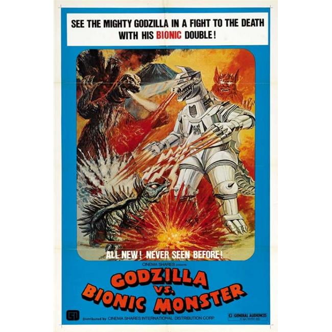 Godzilla vs. Bionic Monster movie poster print in vibrant colors.