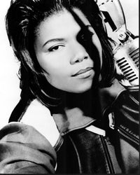 Queen Latifah black and white photo print with microphone