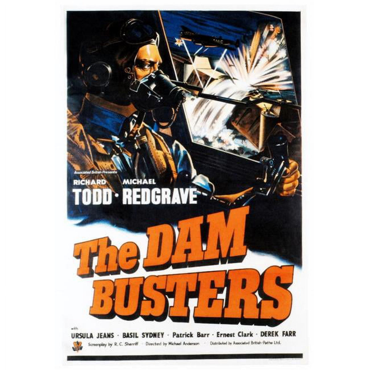 The Dam Busters movie masterprint poster from 1955, featuring iconic imagery.