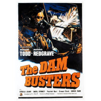 The Dam Busters movie masterprint poster from 1955, featuring iconic imagery.