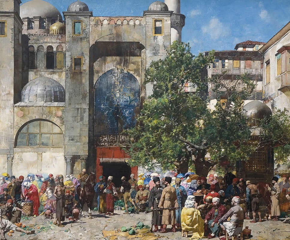 Mercato in Oriente art print by Alberto Pasini - vibrant marketplace scene.