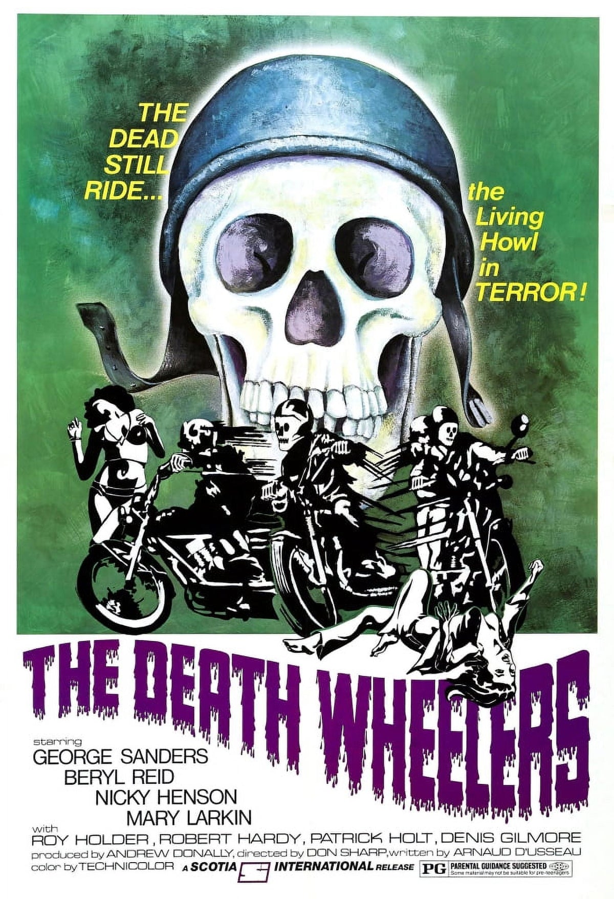 Psychomania movie poster print from 1973, showcasing classic horror art.