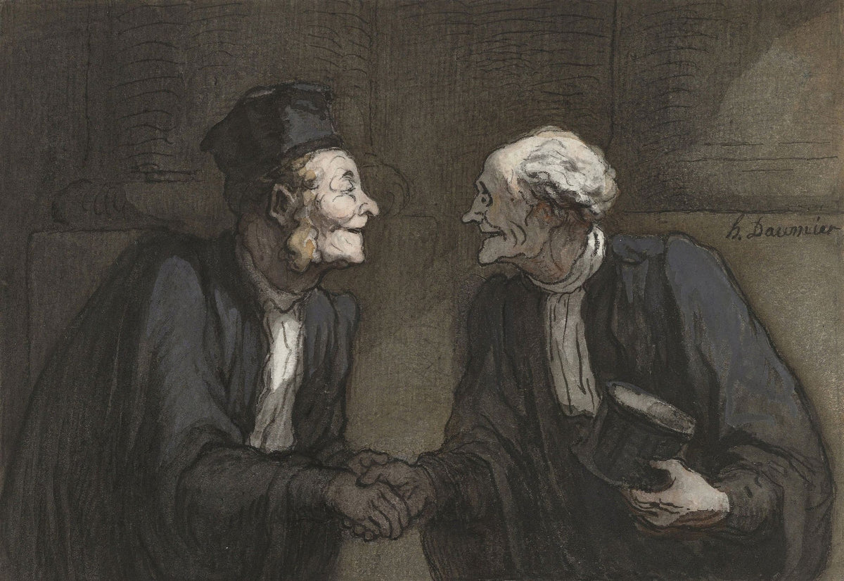 Two Lawyers Shake Hands art print by Honore Daumier, 1840-60.