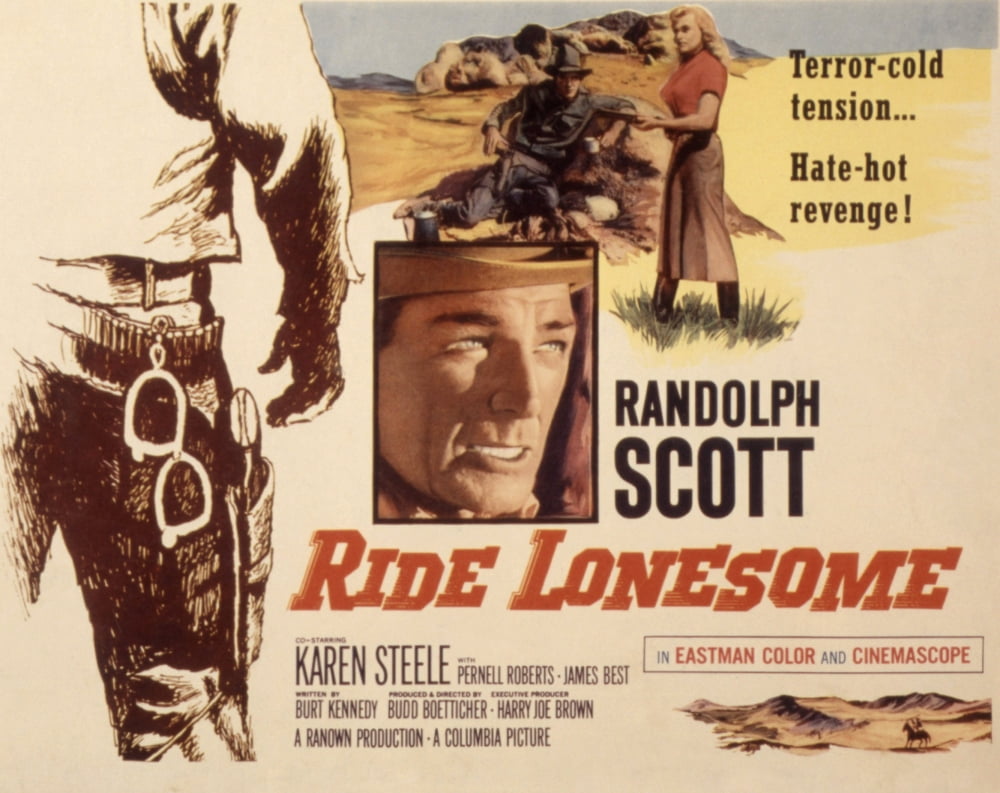Ride Lonesome Movie Masterprint Poster featuring Randolph Scott and Karen Steele