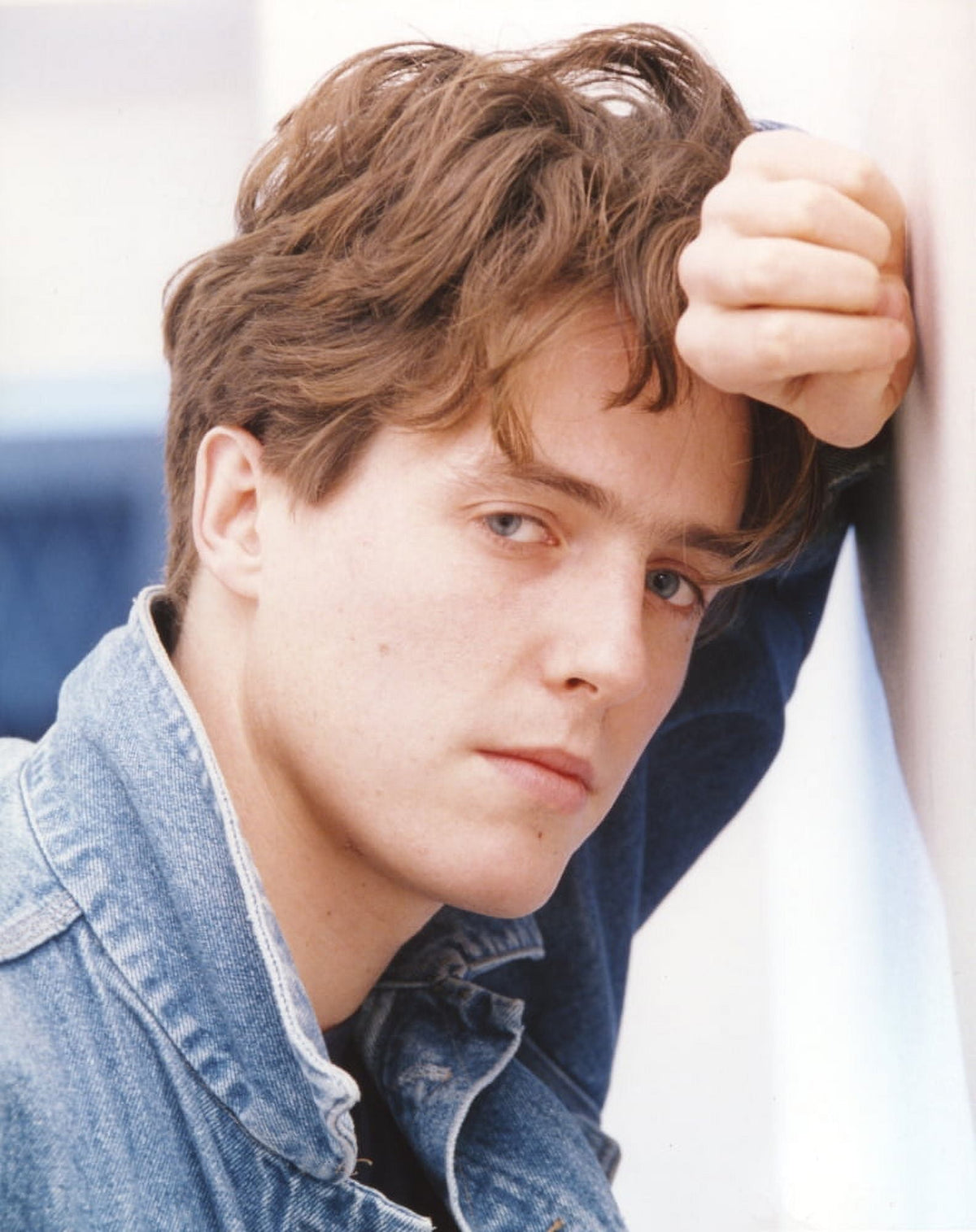 Hugh Grant portrait in denim jacket photo print