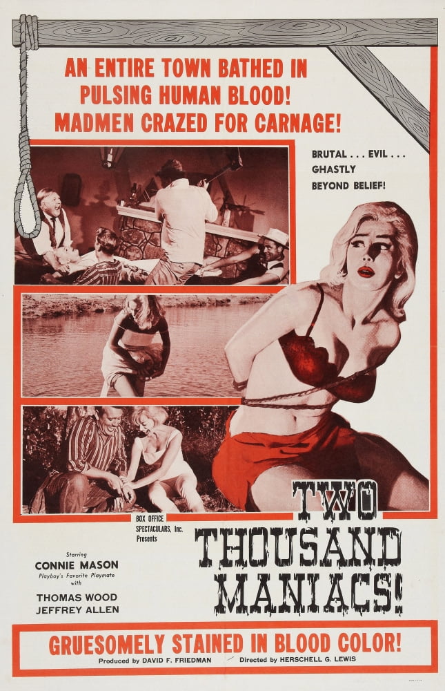 Two Thousand Maniacs movie poster featuring Connie Mason, 1964