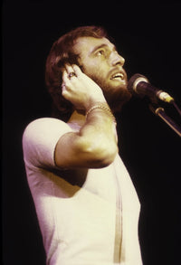 The Bee Gees singing photo print showcasing the iconic trio.