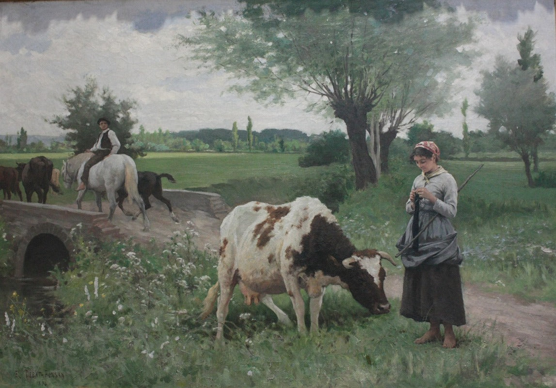 La Vache Bien Gardée Art Print by Edouard Bernard Debat-Ponsan