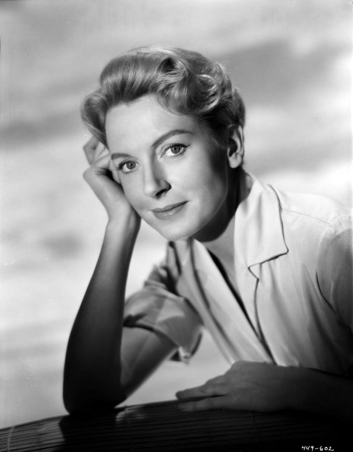 Deborah Kerr vintage black and white photo print wearing a trench coat.