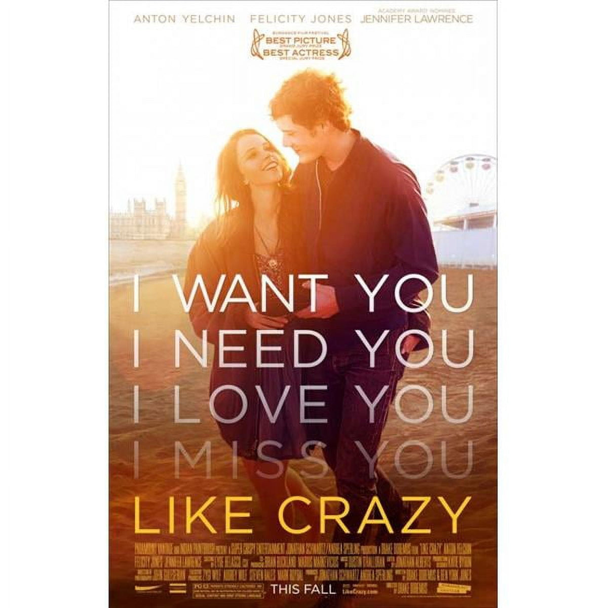 Like Crazy movie poster print in 11x17 size, perfect for film lovers.