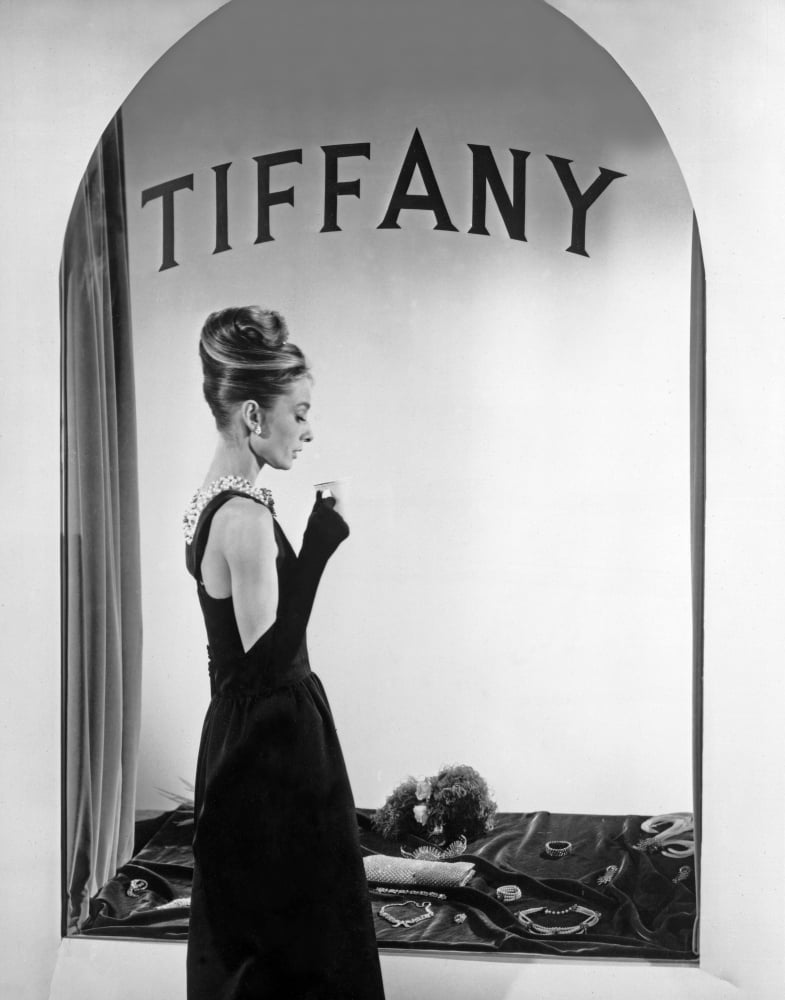Audrey Hepburn publicity still in front of Tiffany's window photo print
