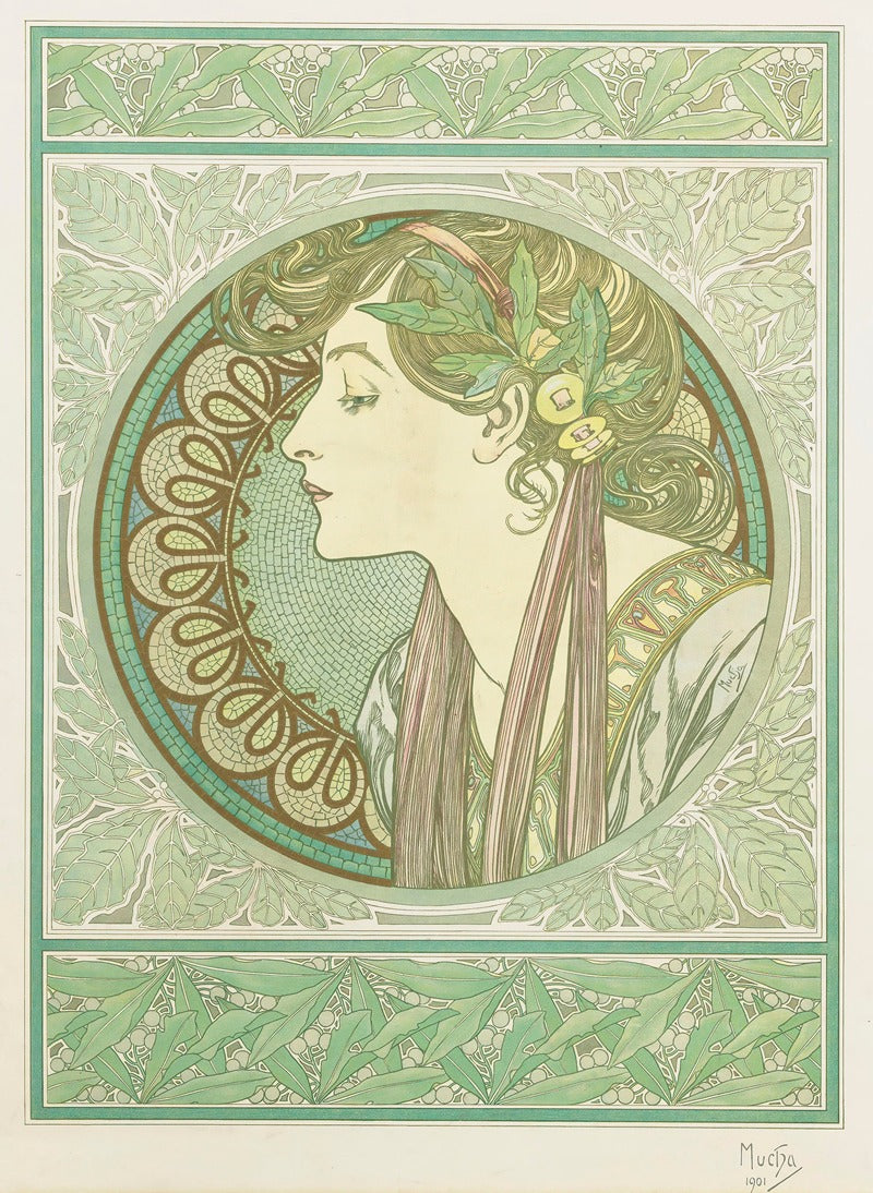 Laurel Fine Art Print by Alphonse Mucha showcasing Art Nouveau style