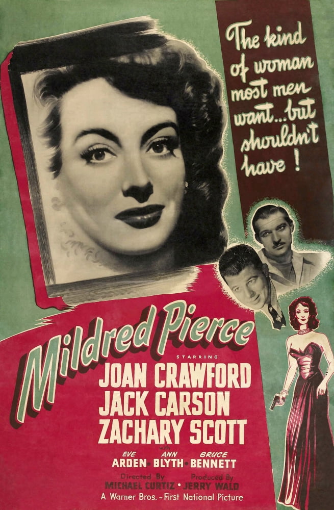 Mildred Pierce movie masterprint poster featuring Joan Crawford, Zachary Scott, and Jack Carson from 1945.