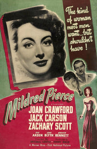 Mildred Pierce movie masterprint poster featuring Joan Crawford, Zachary Scott, and Jack Carson from 1945.