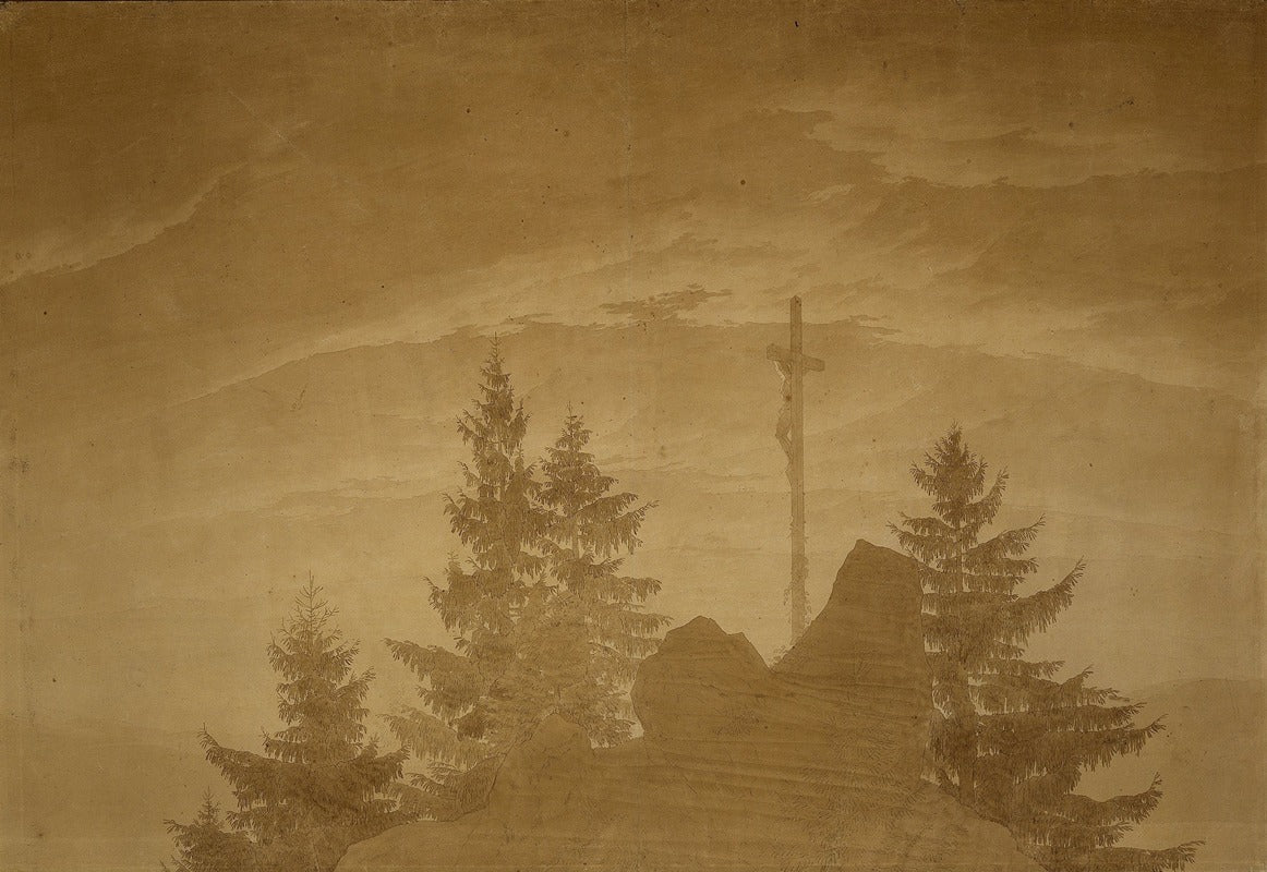 Cross in the Mountains poster print by Caspar David Friedrich, showcasing serene mountain scenery.
