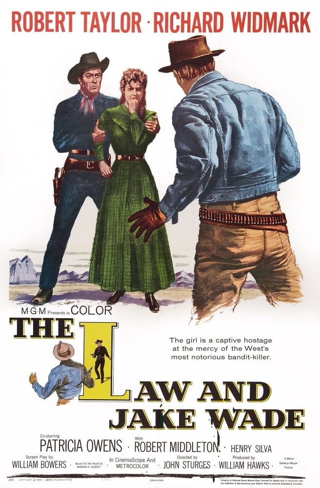 The Law And Jake Wade Movie Masterprint Poster featuring Robert Taylor, Patricia Owens, and Richard Widmark.
