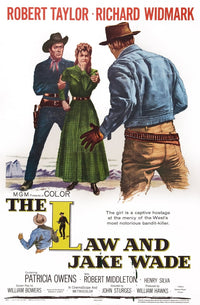 The Law And Jake Wade Movie Masterprint Poster featuring Robert Taylor, Patricia Owens, and Richard Widmark.