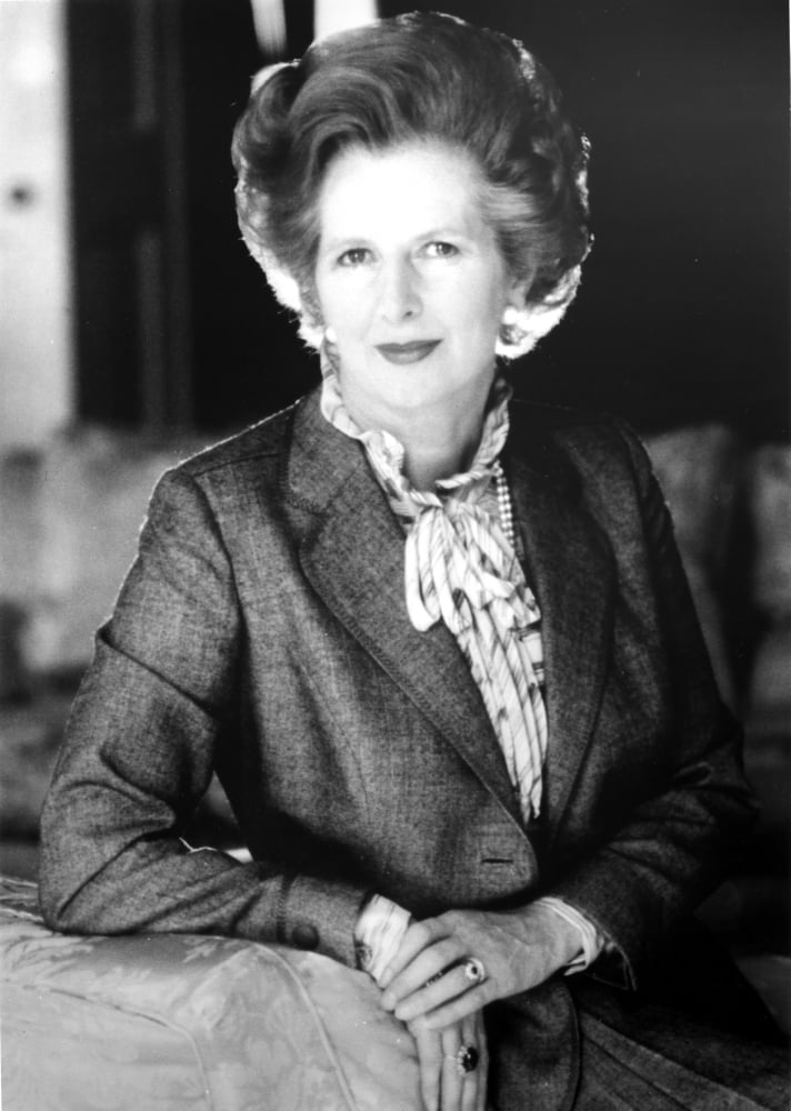 Margaret Thatcher leaning in blazer photo print 8x10
