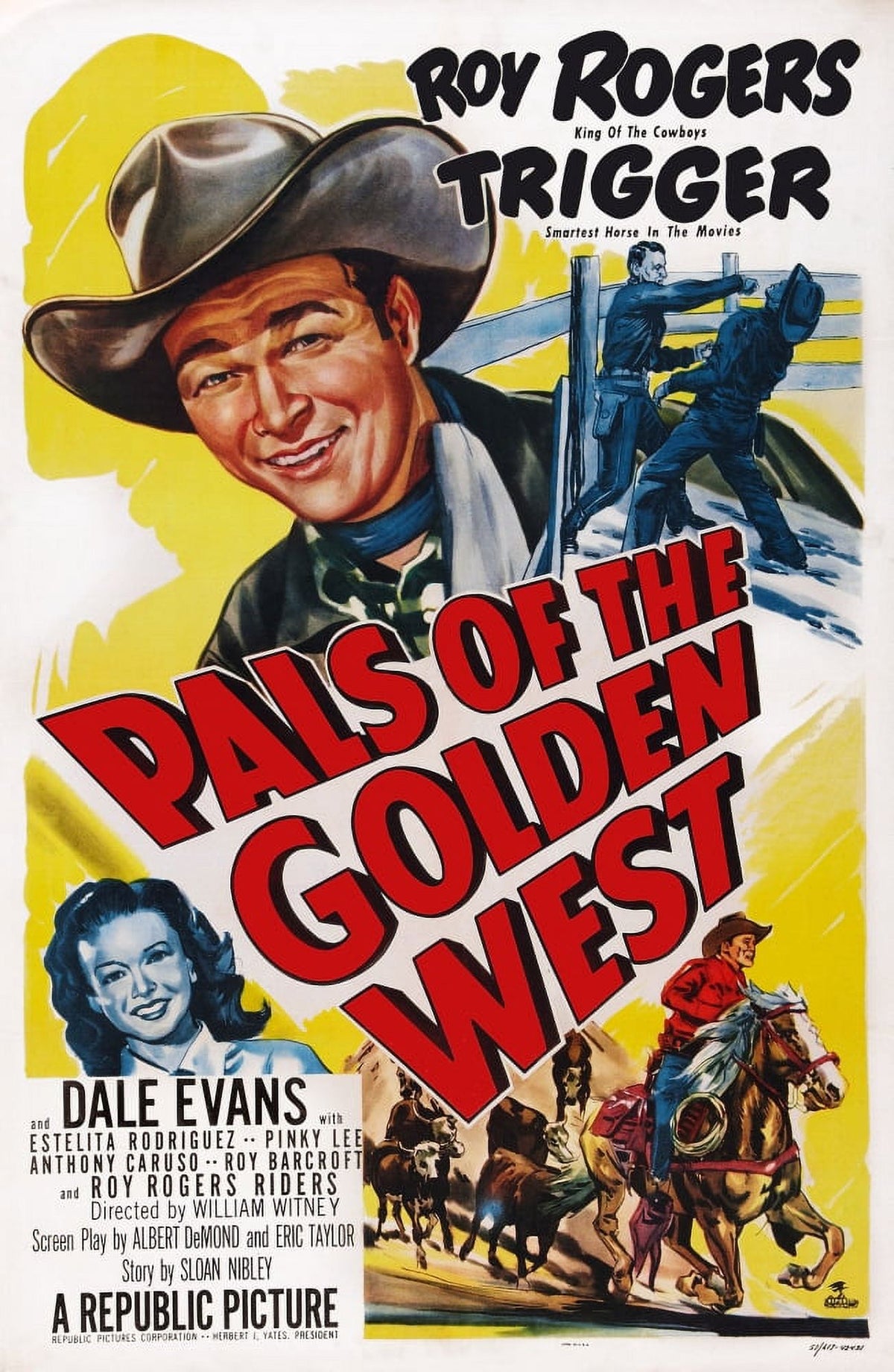 'Pals of the Golden West' movie poster print featuring Roy Rogers and Dale Evans from 1951.