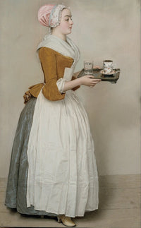 'The Chocolate Girl' fine art print by Jean-Etienne Liotard showcasing a young girl with a cup of chocolate.