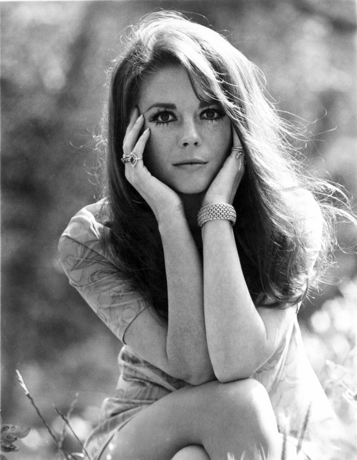Natalie Wood photo print posed with hands on face, classic Hollywood art.