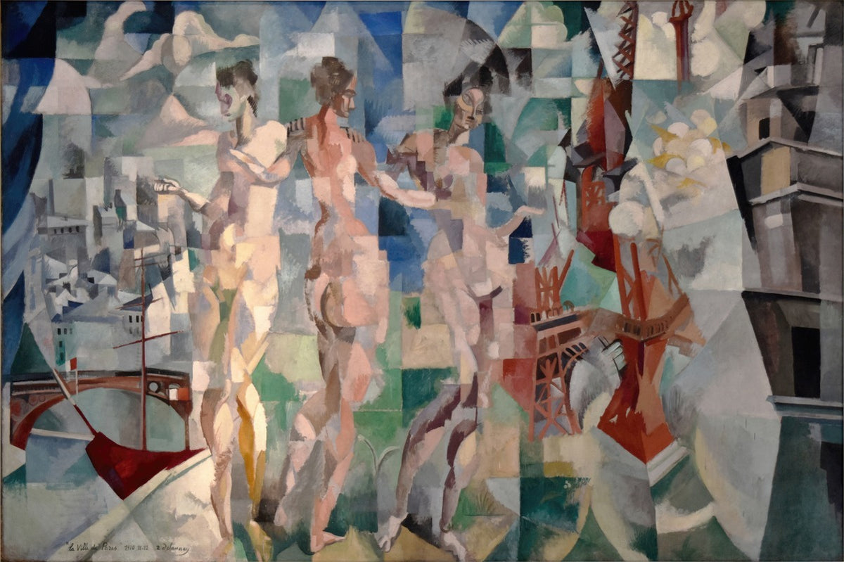 La Ville de Paris poster print by Robert Delaunay featuring vibrant colors and dynamic shapes.