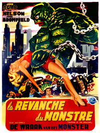 Revenge of the Creature French language movie poster art (1955) featuring Lori Nelson and Tom Hennesy.