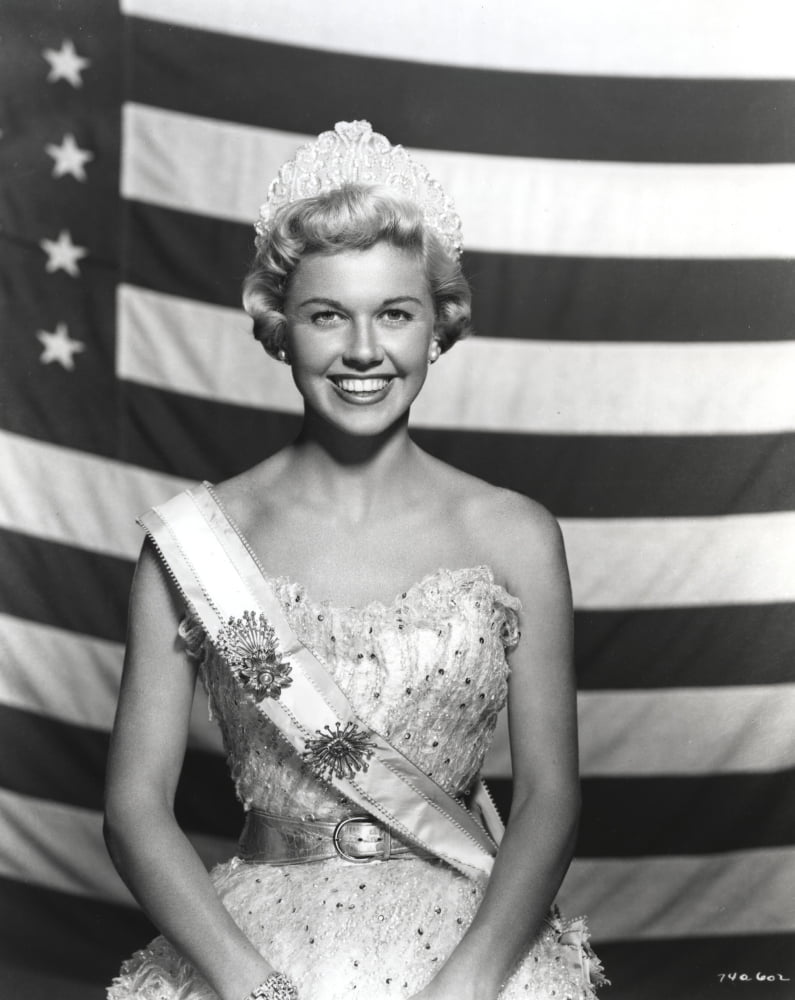 Doris Day classic photo print with USA flag background